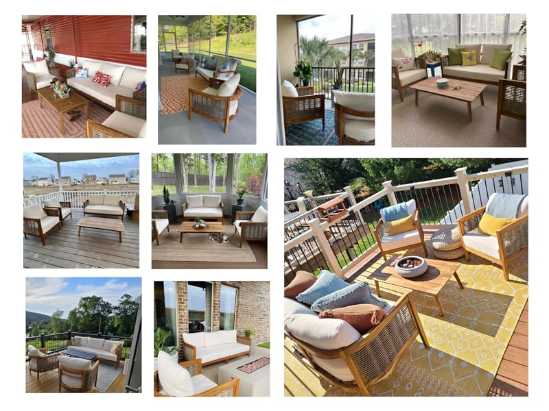 Outdoor Acacia Wood Wicker Conversation Set