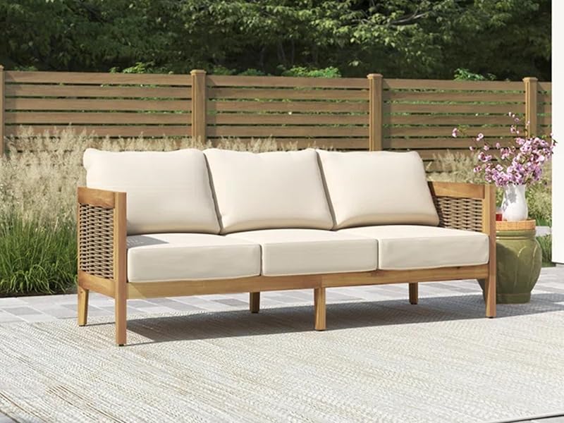 Outdoor Acacia Wood Wicker Conversation Set