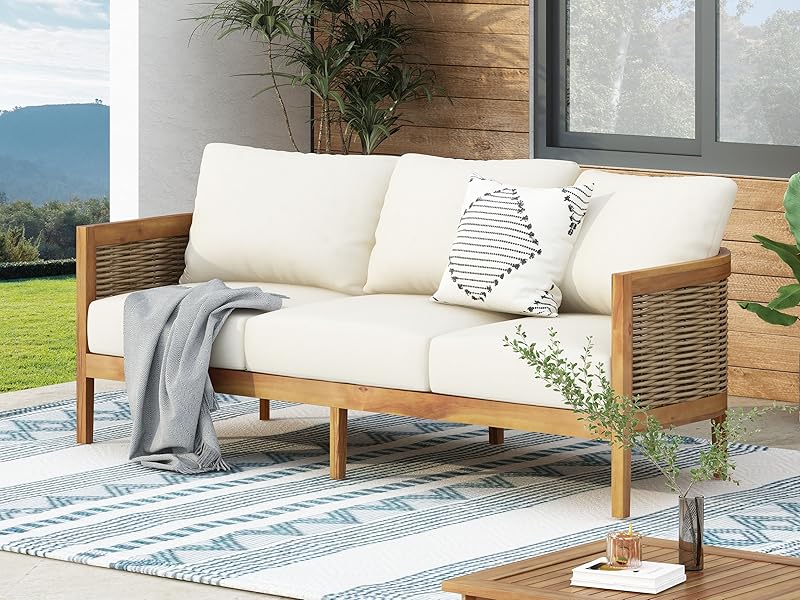  Outdoor Acacia Wood Wicker Conversation Set