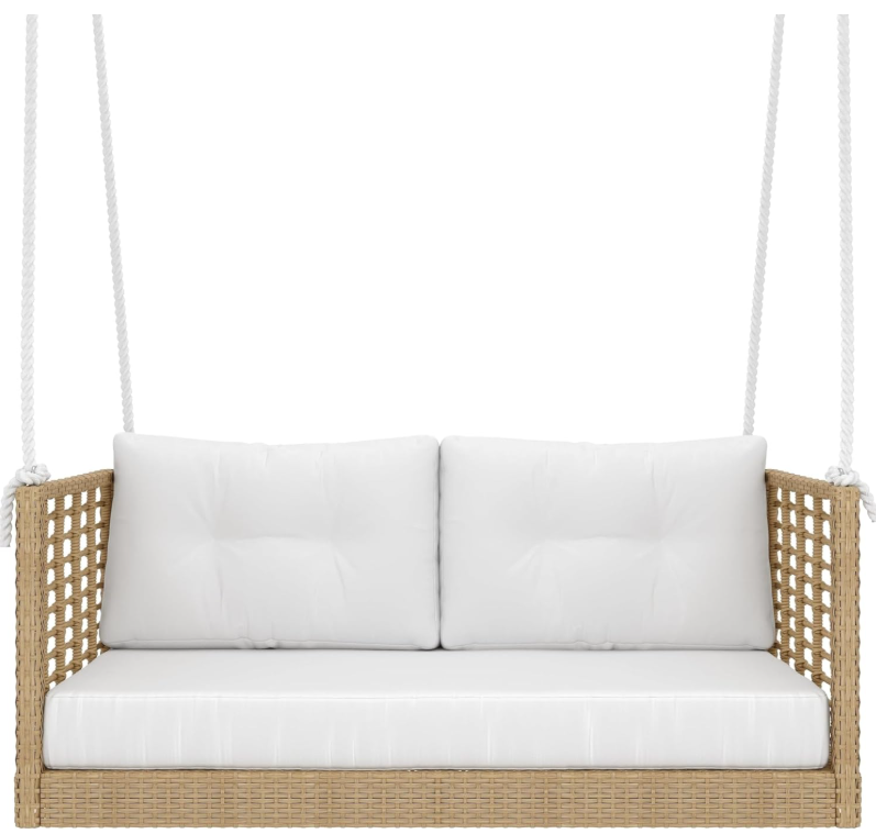  Hanging Porch Swing Chair Outdoor Brown Rattan Patio Swing Lounge