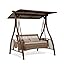 PURPLE LEAF Porch Swing 3 Person Patio Swing Chair with PVC Canopy Outdoor Deluxe Modern Yard Hammock Swinging Chairs w/Solar LED Light and Cushions for Backyard Glider Outside Loveseat Bench
