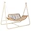 PURPLE LEAF Porch Swing 3 Person Patio Swing Chair with PVC Canopy Outdoor Deluxe Modern Yard Hammock Swinging Chairs w/Solar LED Light and Cushions for Backyard Glider Outside Loveseat Bench