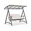 PURPLE LEAF Porch Swing 3 Person Patio Swing Chair with PVC Canopy Outdoor Deluxe Modern Yard Hammock Swinging Chairs w/Solar LED Light and Cushions for Backyard Glider Outside Loveseat Bench