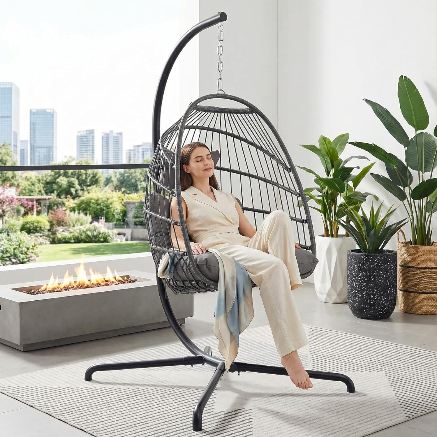 Patio Wicker Swing Hanging Egg Basket Chairs No Stand