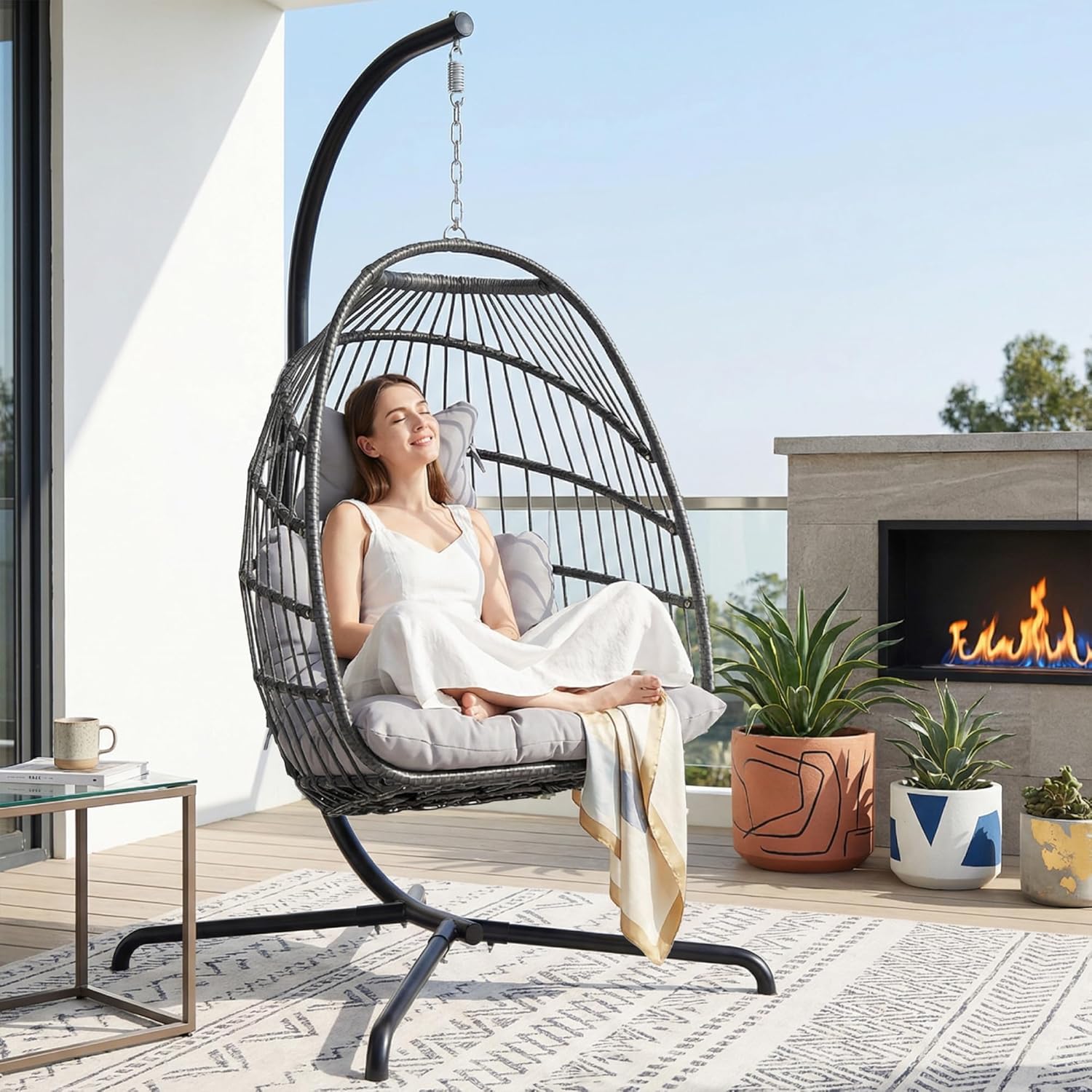 Patio Wicker Swing Hanging Egg Basket Chairs No Stand