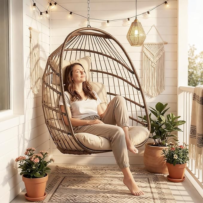 Patio Wicker Swing Hanging Egg Basket Chairs No Stand