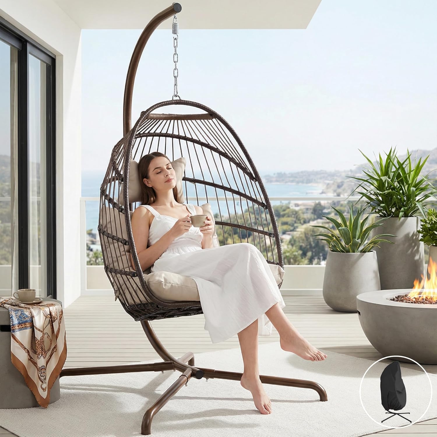 Patio Wicker Swing Hanging Egg Basket Chairs No Stand