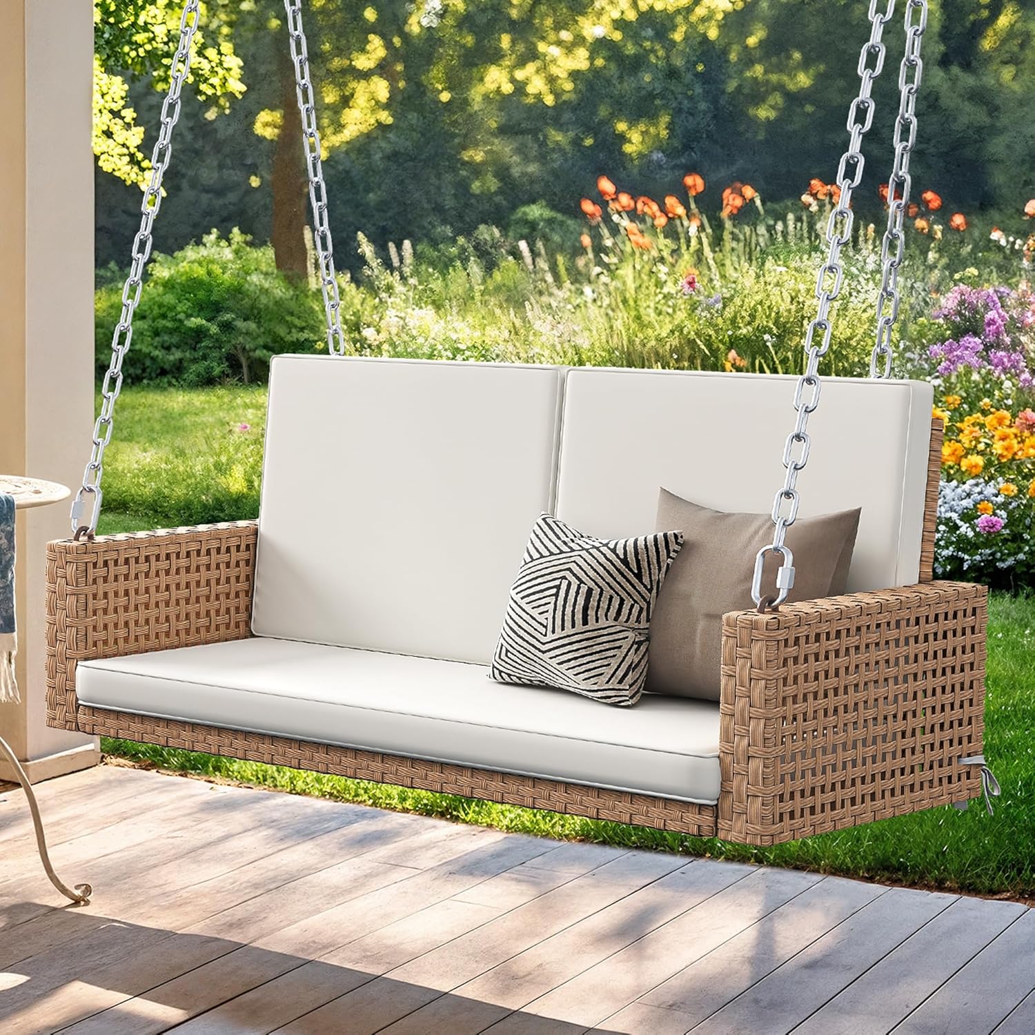  Hanging Porch Swing Chair Outdoor Brown Rattan Patio Swing Lounge