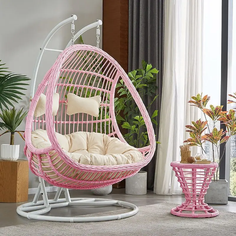 Hanging Egg Chair Swing With Steel Stand Set - All Weather Construction - Wicker Rattan Swing - Large Basket Design