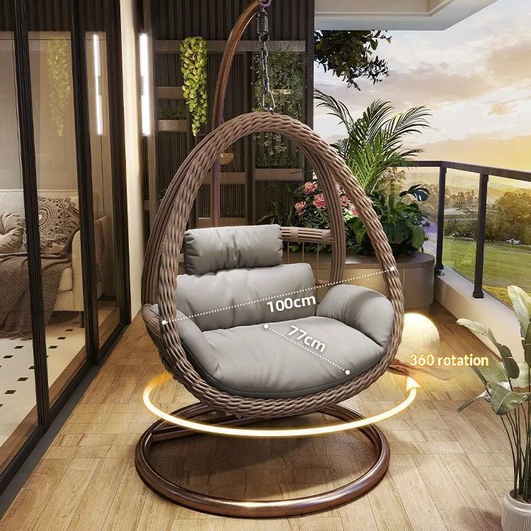 Outdoor Indoor PE Rattan Hanging Basket Swing Chair Cushion Double-Person Capacity Courtyard Outdoor Furniture