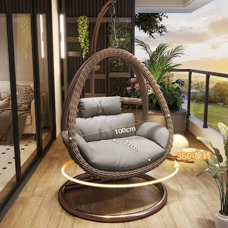 Outdoor Indoor PE Rattan Hanging Basket Swing Chair Cushion Double-Person Capacity Courtyard Outdoor Furniture