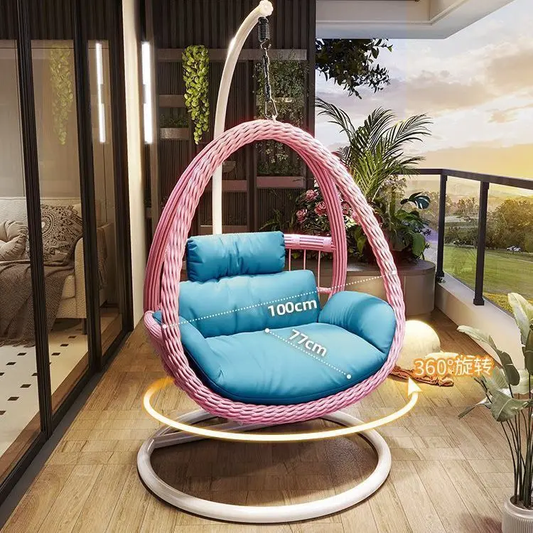 Outdoor Indoor PE Rattan Hanging Basket Swing Chair Cushion Double-Person Capacity Courtyard Outdoor Furniture