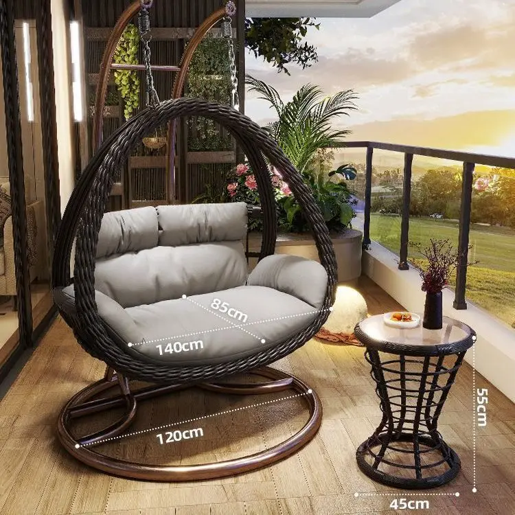 Outdoor Indoor PE Rattan Hanging Basket Swing Chair Cushion Double-Person Capacity Courtyard Outdoor Furniture