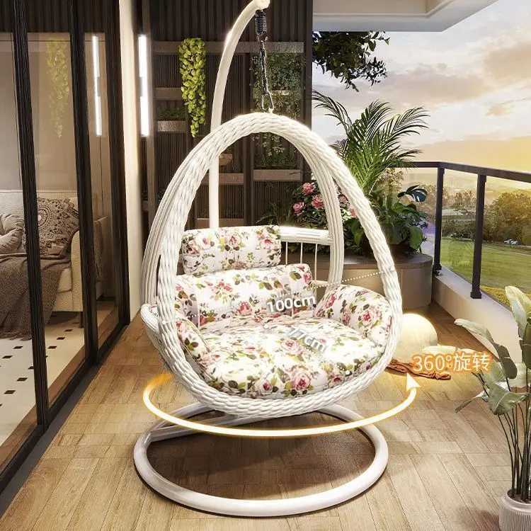 Outdoor Indoor PE Rattan Hanging Basket Swing Chair Cushion Double-Person Capacity Courtyard Outdoor Furniture
