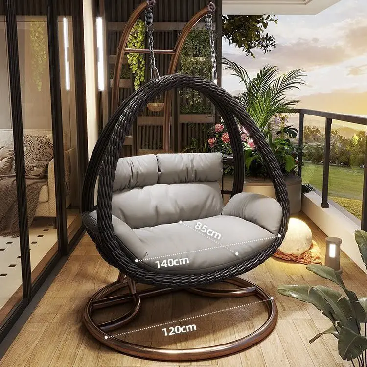 Outdoor Indoor PE Rattan Hanging Basket Swing Chair Cushion Double-Person Capacity Courtyard Outdoor Furniture