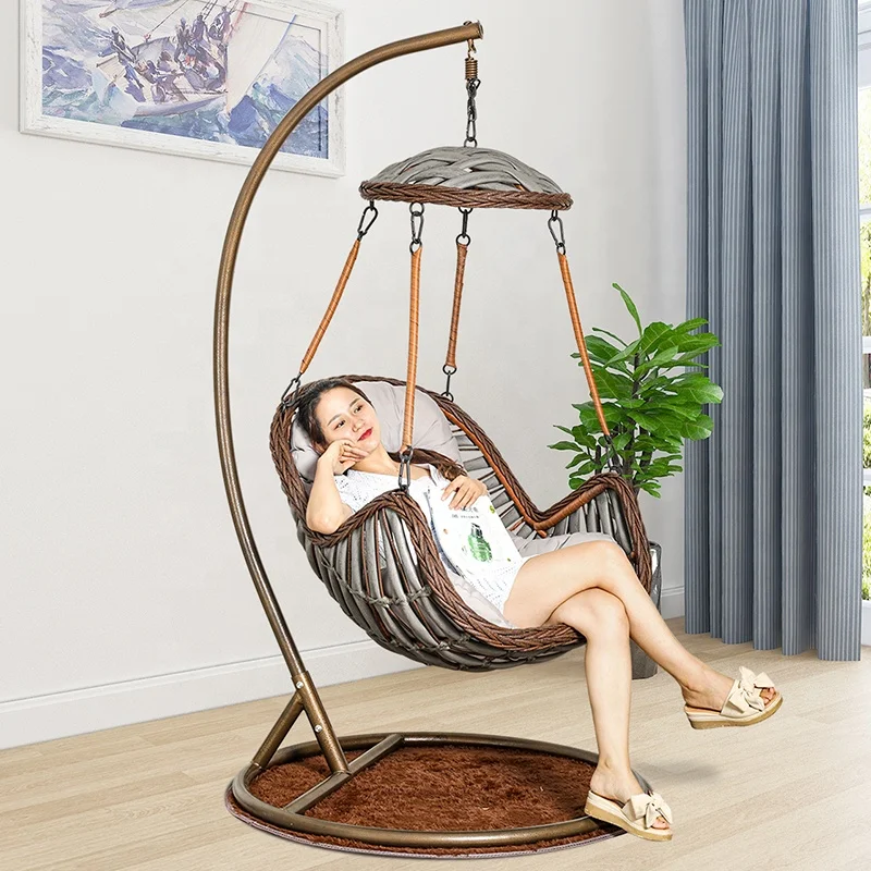 Low MOQ Household Basket Chair Outdoor Swing Leisure Furniture Rattan Hanging Egg Chair