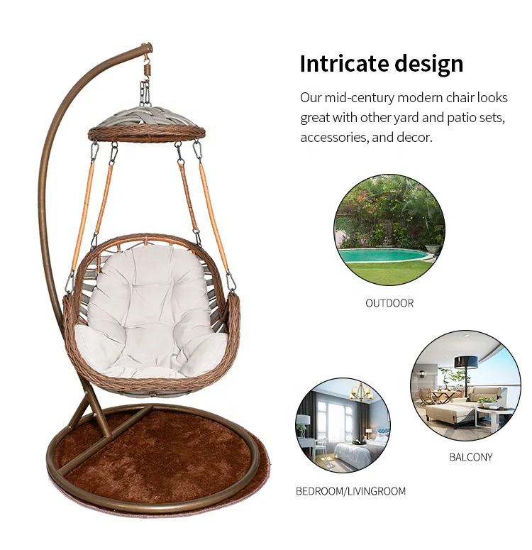 Low MOQ Household Basket Chair Outdoor Swing Leisure Furniture Rattan Hanging Egg Chair