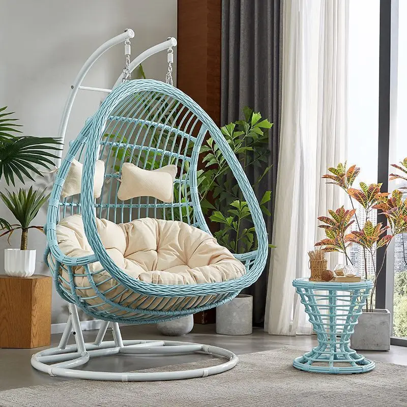 Hanging Egg Chair Swing With Steel Stand Set - All Weather Construction - Wicker Rattan Swing - Large Basket Design