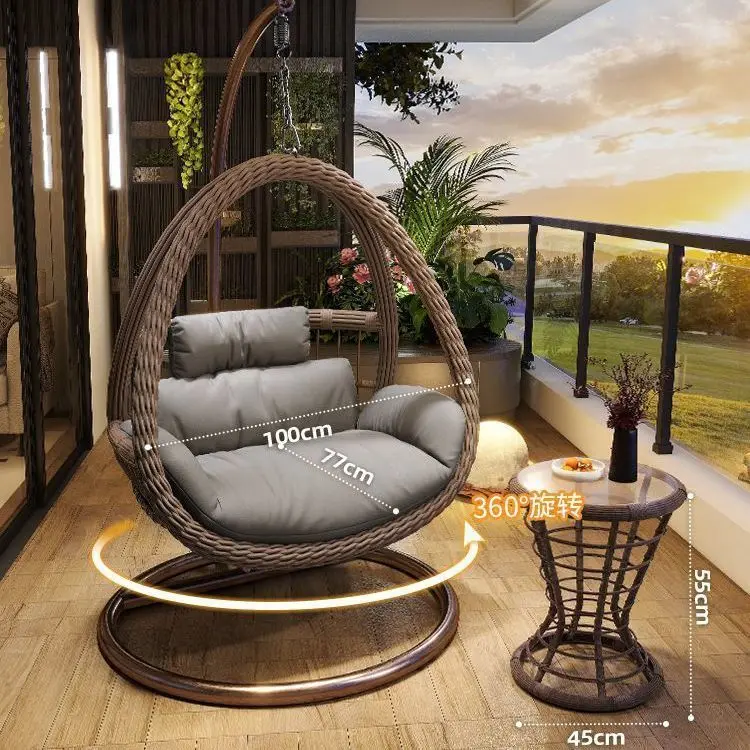 Outdoor Indoor PE Rattan Hanging Basket Swing Chair Cushion Double-Person Capacity Courtyard Outdoor Furniture