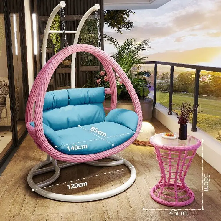 Outdoor Indoor PE Rattan Hanging Basket Swing Chair Cushion Double-Person Capacity Courtyard Outdoor Furniture