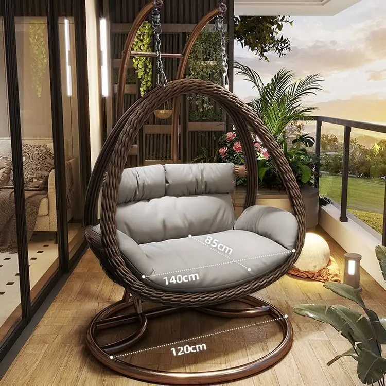 Outdoor Indoor PE Rattan Hanging Basket Swing Chair Cushion Double-Person Capacity Courtyard Outdoor Furniture