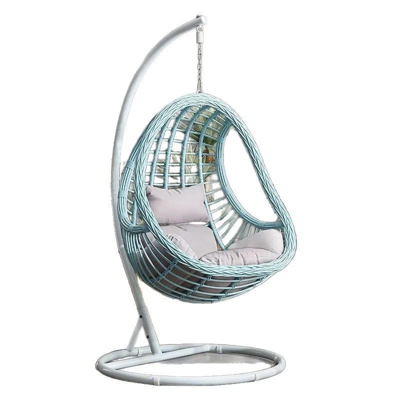 Hanging Egg Chair Swing With Steel Stand Set - All Weather Construction - Wicker Rattan Swing - Large Basket Design