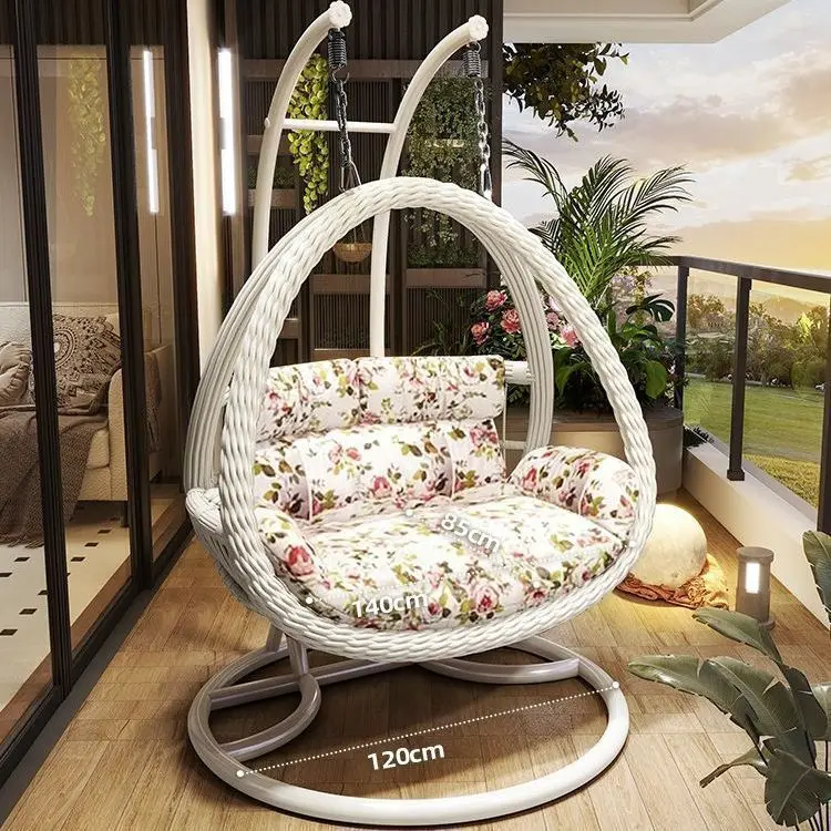 Outdoor Indoor PE Rattan Hanging Basket Swing Chair Cushion Double-Person Capacity Courtyard Outdoor Furniture