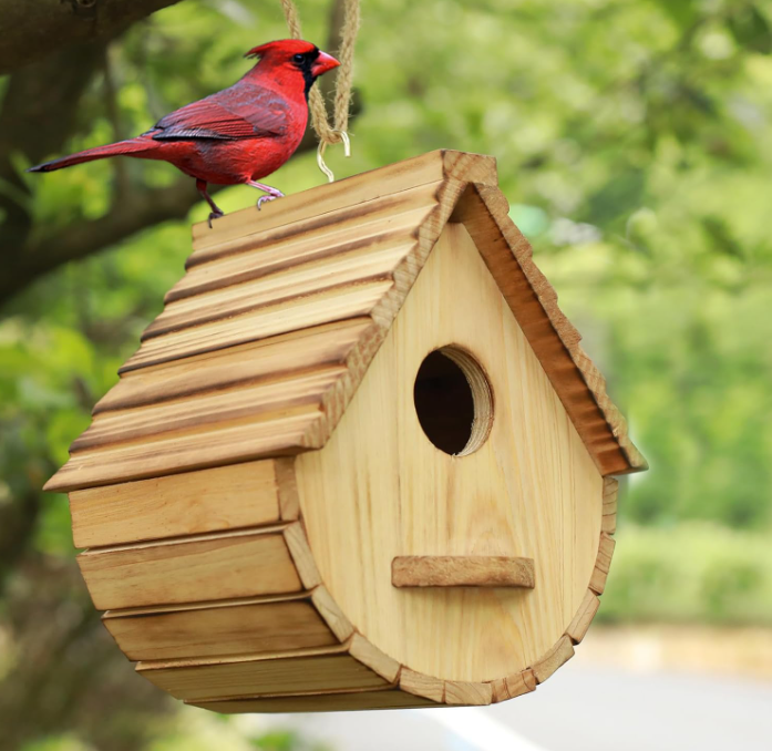 Bird House for Outside,Bird Houses Outdoor, Natural Wooden Bird House Clearance Bluebird Finch Cardinals Hanging Birdhouse for Garden Viewing