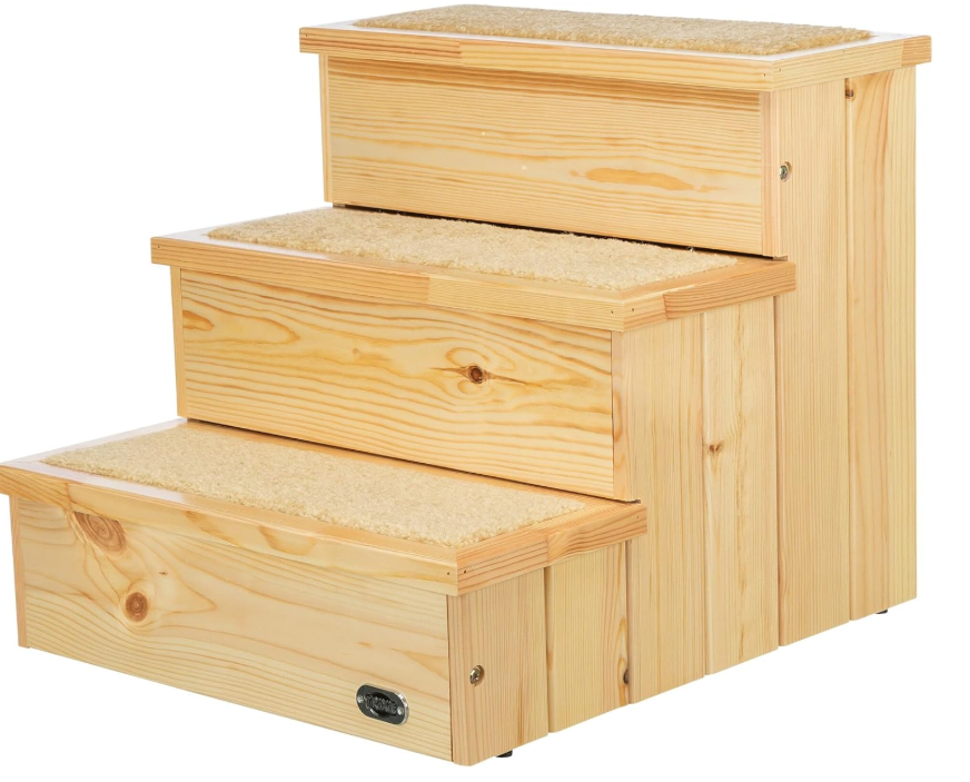 Pet Step with Storage, Wood Bedside Ramp with Storage, Natural Wood, 15.55″D x 17.50″W x 14.76″H