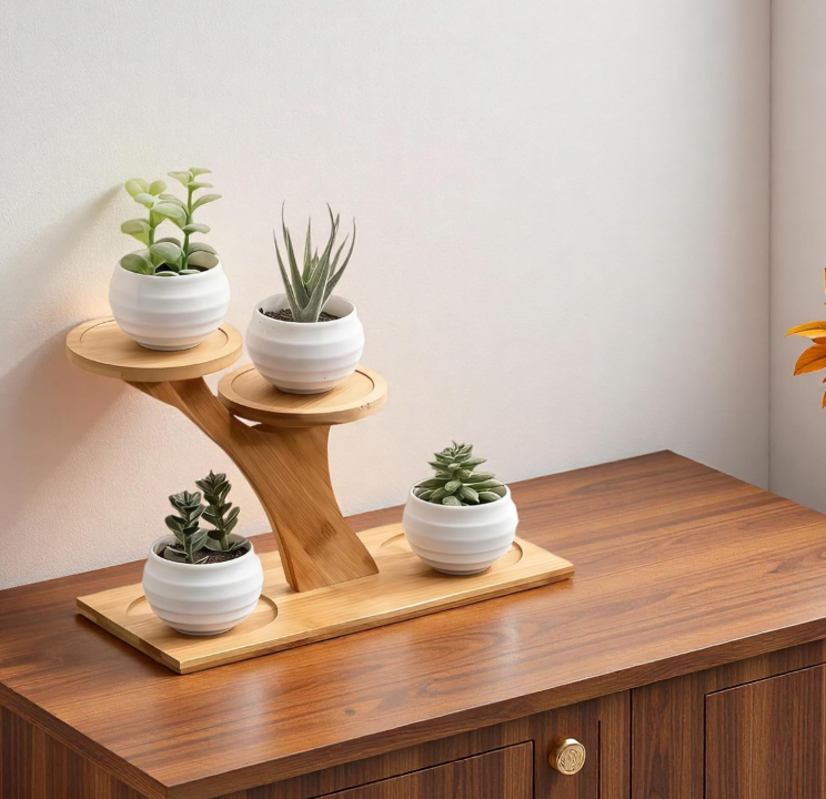 Bamboo Plant Stand - 3 Tier Window Plant Shelf for Indoor Plants | Wooden Flower Stand & Tabletop Plant Holder for Windowsills