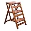 Step Stool for Adults/Step Ladder/Counter Chair, 3-Step Folding Portable Wooden Step Stool, Anti-Slip & Lightweight (Nut - Brown)