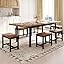 5-Piece Dining Table Set for 4-8 People, 63" Extendable Kitchen Table with 2 Benches and 2 Square Stools, Mid-Century Modern Wooden Dining Room Table, Space-Saving, Walnut
