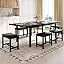 5-Piece Dining Table Set for 4-8 People, 63" Extendable Kitchen Table with 2 Benches and 2 Square Stools, Mid-Century Modern Wooden Dining Room Table, Space-Saving, Walnut