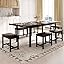 5-Piece Dining Table Set for 4-8 People, 63" Extendable Kitchen Table with 2 Benches and 2 Square Stools, Mid-Century Modern Wooden Dining Room Table, Space-Saving, Walnut