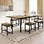 5-Piece Dining Table Set for 4-8 People, 63" Extendable Kitchen Table with 2 Benches and 2 Square Stools, Mid-Century Modern Wooden Dining Room Table, Space-Saving, Walnut