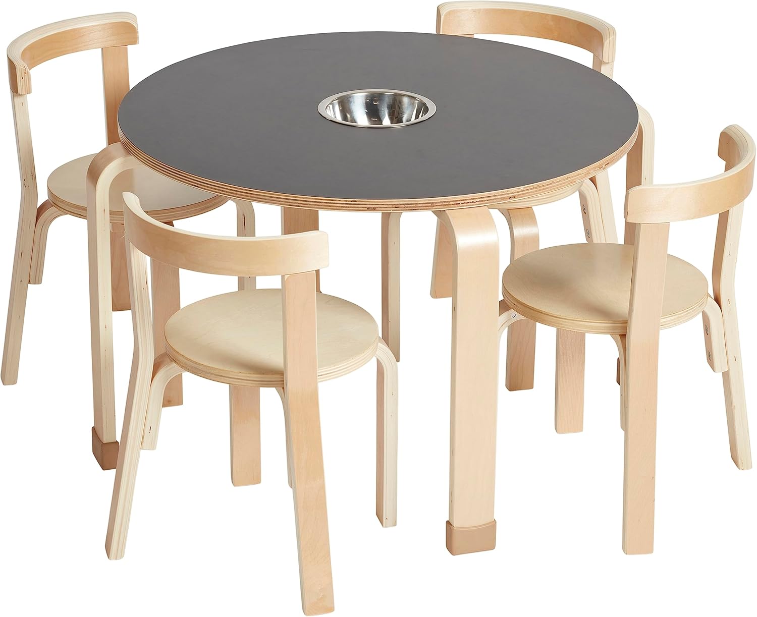 Table and Curved Back Chair Set, Kids Furniture, Natural, 5-Piece