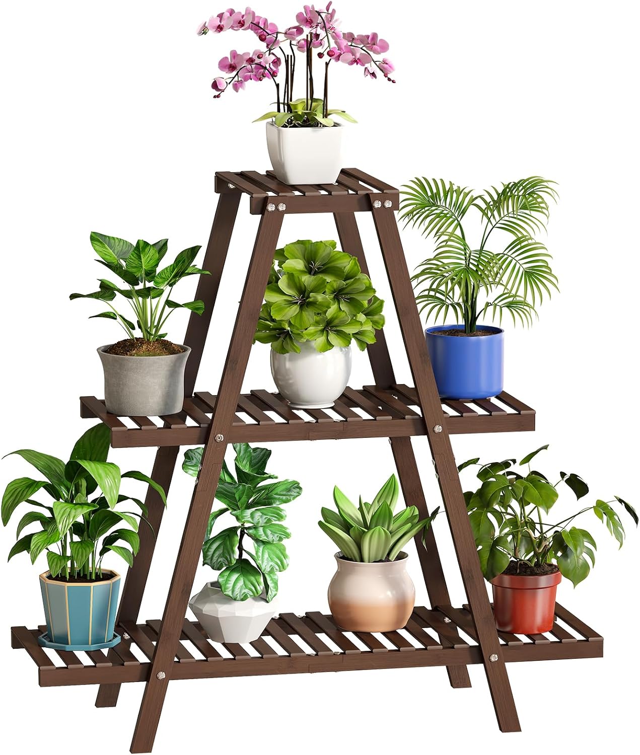  Plant Stand Bamboo for Indoor Outdoor Tiered Plant Shelf 8 Potted Flower Holder Ladder Rack Garden Balcony Living Room Patio(3 Tier Natural)