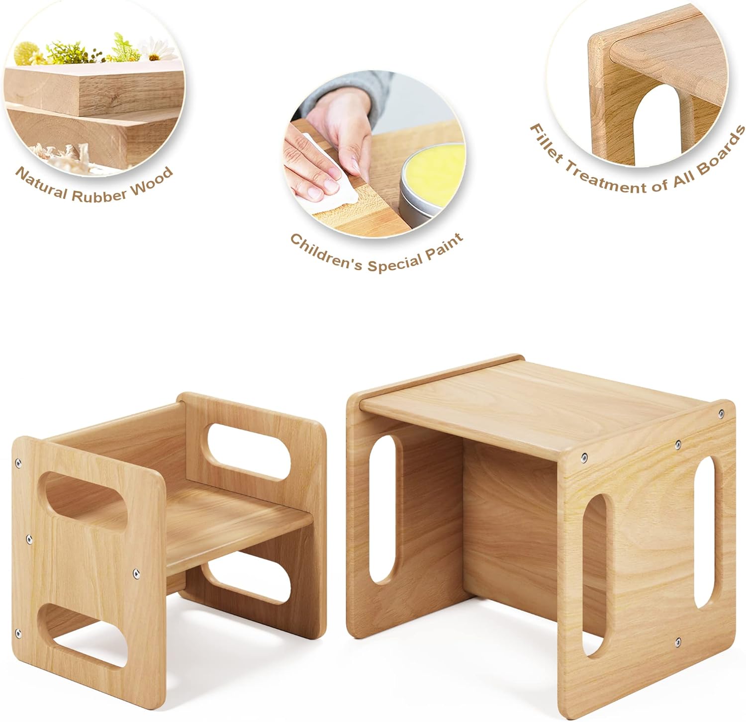 Weaning Table and Chair Set,Real Hardwood, Desk for Toddler Reading,Snack Time,Playroom,Activity Cube,Step Stool,1-3 Year Old Kids Montessori Furniture