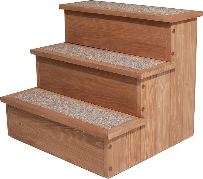 Pet Step with Storage, Wood Bedside Ramp with Storage, Natural Wood, 15.55″D x 17.50″W x 14.76″H
