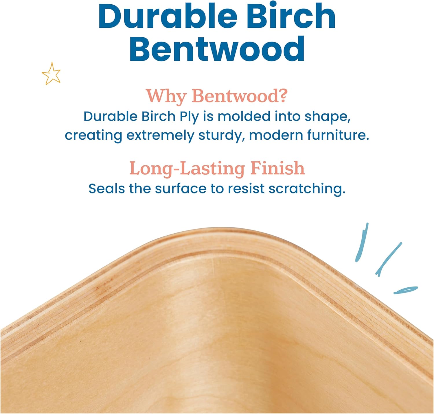 Table and Curved Back Chair Set, Kids Furniture, Natural, 5-Piece