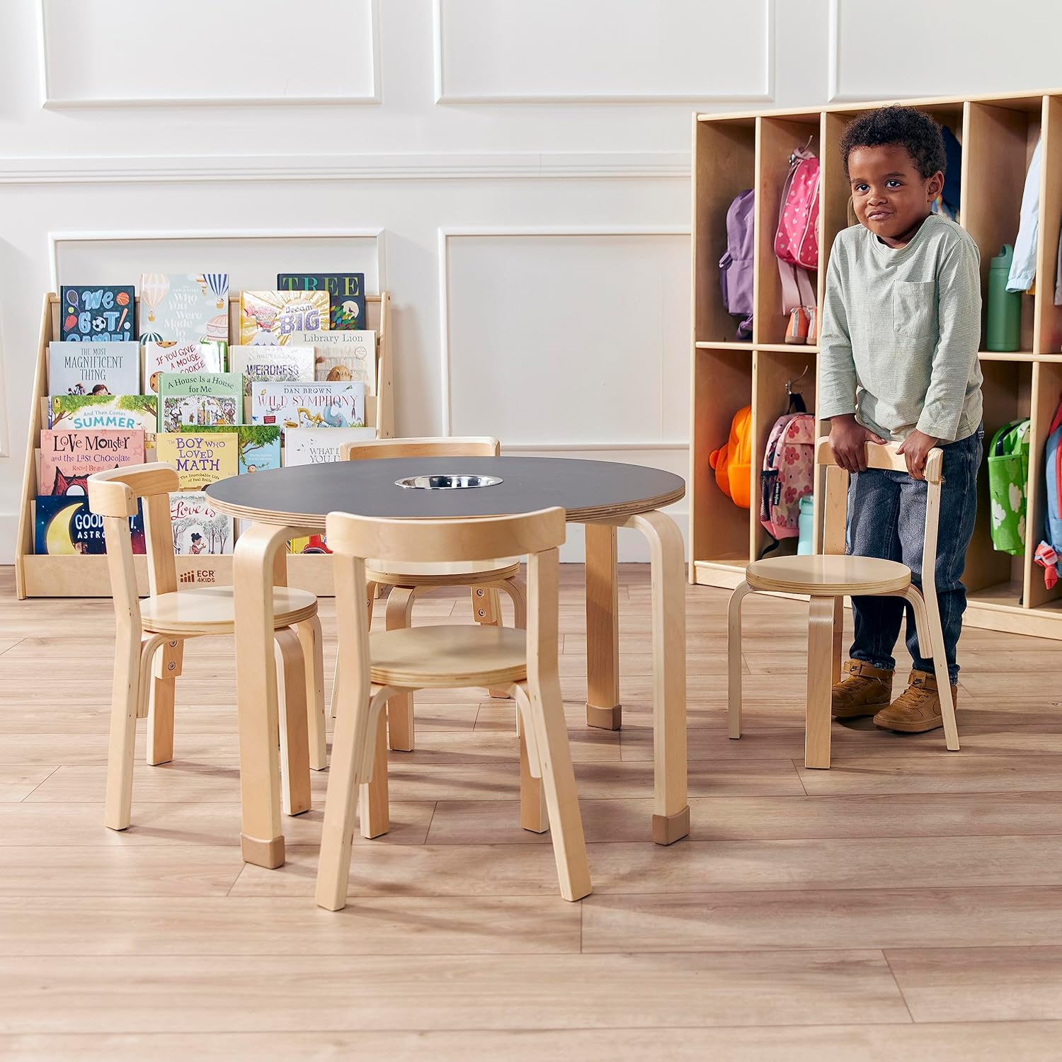 Table and Curved Back Chair Set, Kids Furniture, Natural, 5-Piece