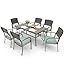 Patio Dining 7 Piece, Outdoor Wicker Furniture Set for Backyard Garden Deck Poolside/Iron Slats Table Top, Removable Cushions, 7 Pack, Beige