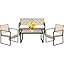 Patio Furniture Outdoor Rattan Loveseat 2-Seat with Built-in Table, Lumbar Pillows and Cushions, All-Weather Wicker Loveseat Porch Chairs for Balcony, Lawn, Backyard