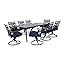  7-Piece Outdoor Dining Set with 6 Swivel Rockers, Ocean Blue Cushions and Stamped Steel Rectangular Dining Table, Patio Dining Set for 6, Premium All-Weather Patio Furniture for Deck