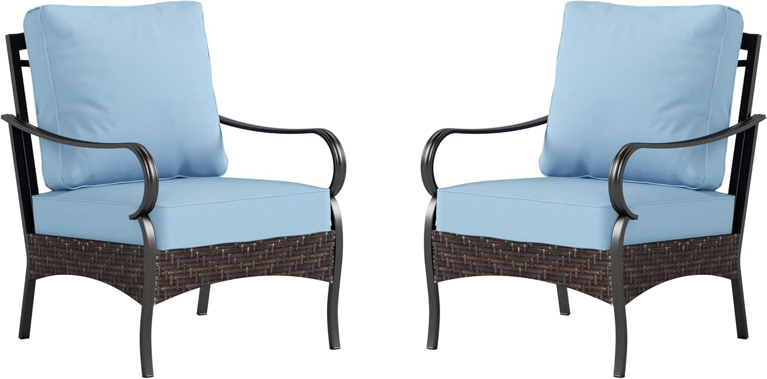 Outdoor Modern Patio Furniture Set, Upgraded Wicker&Metal Patio Furniture Conversation Set with Waterproof Thick Cushions for Porch, Poolside, Deck, and Yard (5 Pieces,Beige)