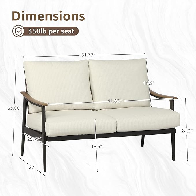 Patio Loveseat Sofa Outdoor Furniture Metal Chair with Wicker Backrest 