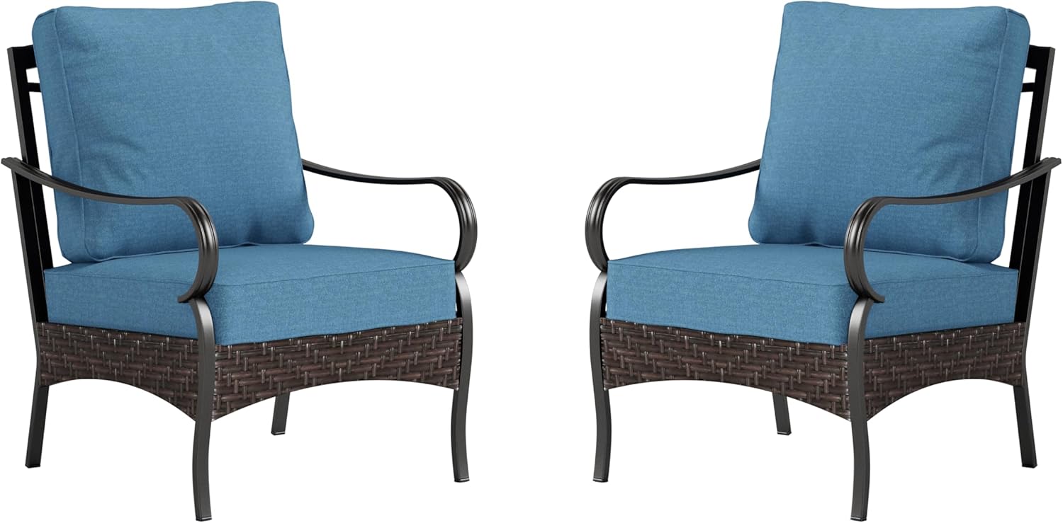 Outdoor Modern Patio Furniture Set, Upgraded Wicker&Metal Patio Furniture Conversation Set with Waterproof Thick Cushions for Porch, Poolside, Deck, and Yard (5 Pieces,Beige)