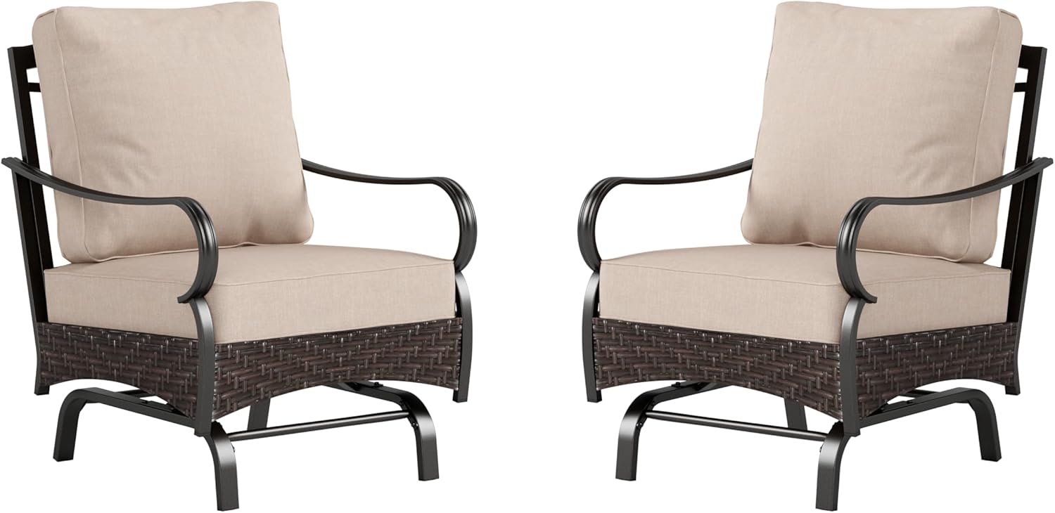 Outdoor Modern Patio Furniture Set, Upgraded Wicker&Metal Patio Furniture Conversation Set with Waterproof Thick Cushions for Porch, Poolside, Deck, and Yard (5 Pieces,Beige)