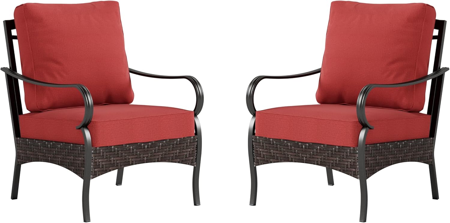 Outdoor Modern Patio Furniture Set, Upgraded Wicker&Metal Patio Furniture Conversation Set with Waterproof Thick Cushions for Porch, Poolside, Deck, and Yard (5 Pieces,Beige)