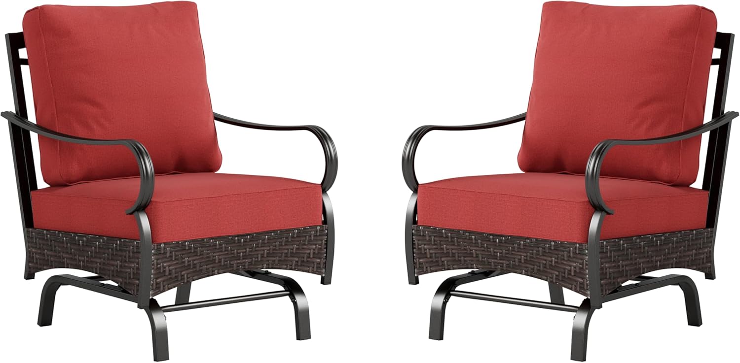 Outdoor Modern Patio Furniture Set, Upgraded Wicker&Metal Patio Furniture Conversation Set with Waterproof Thick Cushions for Porch, Poolside, Deck, and Yard (5 Pieces,Beige)